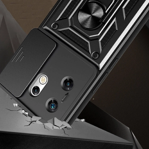 Infinix Zero 30 4G Kılıf Zırhlı Standlı Silikon Sürgülü Kamera Korumalı Tank Kapak - Mavi