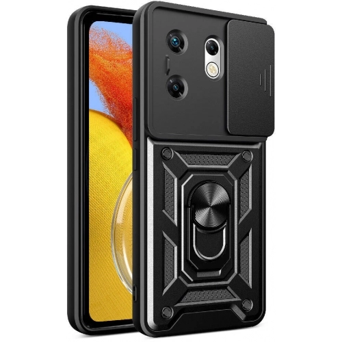 Infinix Zero 30 4G Kılıf Zırhlı Standlı Silikon Sürgülü Kamera Korumalı Tank Kapak - Siyah