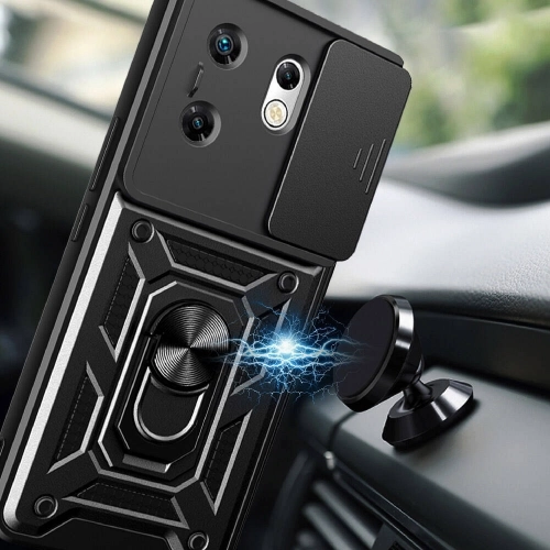 Infinix Zero 30 4G Kılıf Zırhlı Standlı Silikon Sürgülü Kamera Korumalı Tank Kapak - Siyah