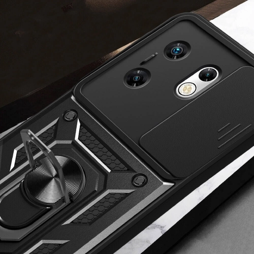 Infinix Zero 30 4G Kılıf Zırhlı Standlı Silikon Sürgülü Kamera Korumalı Tank Kapak - Siyah