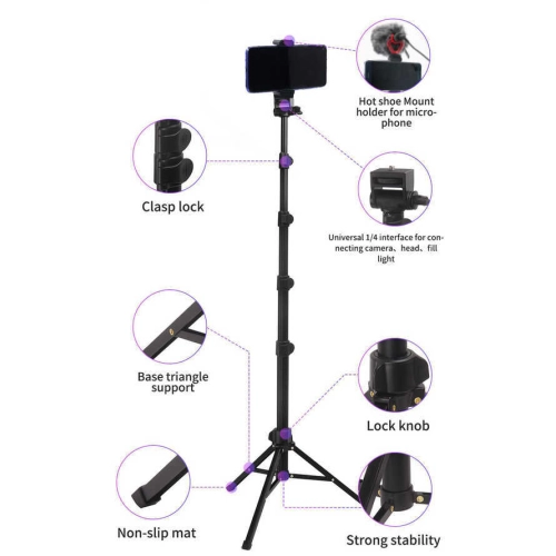 Jmary MT-36 Tripod 171 cm 360 Derece Dönebilen Başlık 4 Kademeli Yükselik Ayarı - Siyah