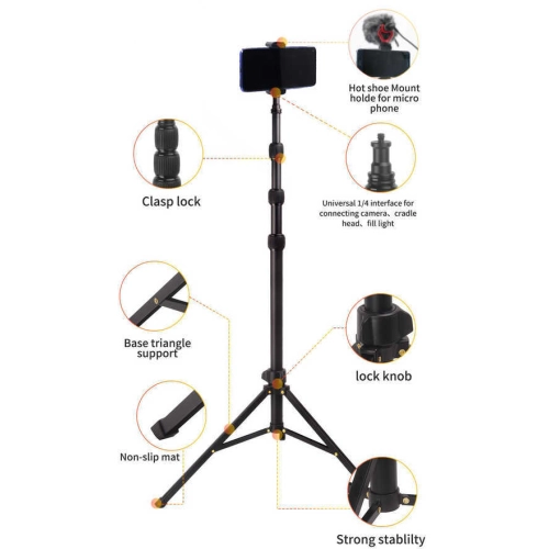 Jmary MT-45 Tripod 168 cm 360 Derece Dönebilen Başlık 3 Kademeli Yükseklik Ayarı - Siyah