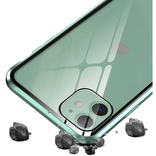 Apple iPhone 11 Kılıf Hayalet Camlı 360 Derece Mıknatıslı 2 Parça Arkası Cam Kapak - Gümüş