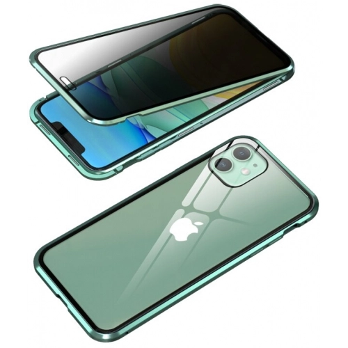 Apple iPhone 11 Kılıf Hayalet Camlı 360 Derece Mıknatıslı 2 Parça Arkası Cam Kapak - Gümüş