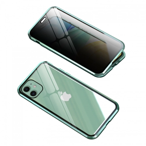 Apple iPhone 11 Kılıf Hayalet Camlı 360 Derece Mıknatıslı 2 Parça Arkası Cam Kapak - Gümüş