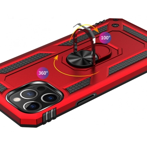 Apple iPhone 12 Pro (6.1) Kılıf Silikon Zırhlı Standlı Yüzüklü Mıknatıslı Tank Kapak - Rose Gold