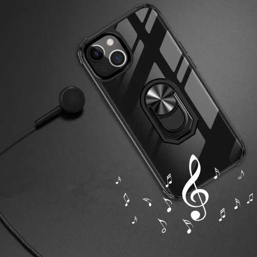 Apple iPhone 13 (6.1) Kılıf Standlı Arkası Şeffaf Kenarları Airbag Kapak - Siyah