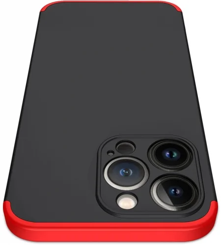 Apple iPhone 13 Pro (6.1) Kılıf 3 Parçalı 360 Tam Korumalı Rubber AYS Kapak - Kırmızı