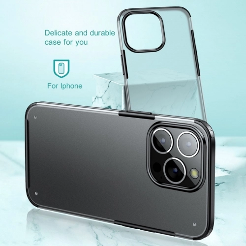 Apple iPhone 13 Pro (6.1) Kılıf Volks Serisi Kenarları Silikon Arkası Şeffaf Sert Kapak - Lacivert