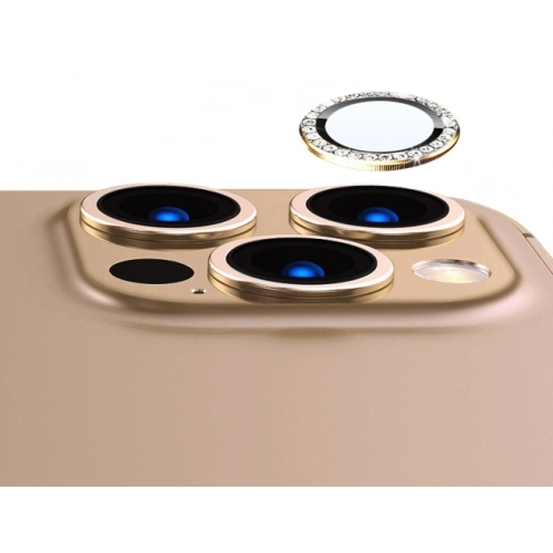 Apple iPhone 13 Pro Max (6.7) Taşlı Kamera Lens Koruyucu CL-06 - Gold