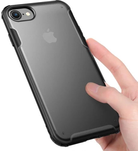 Apple iPhone 7 Kılıf Volks Serisi Kenarları Silikon Arkası Şeffaf Sert Kapak - Kırmızı