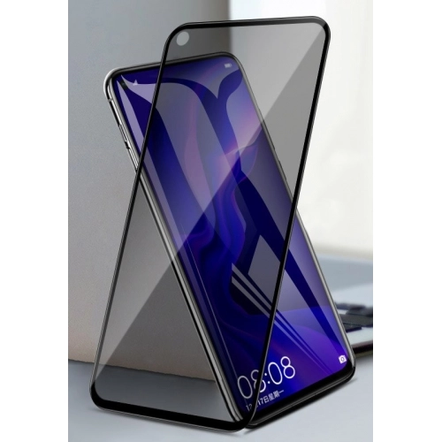 Huawei P40 Lite Kırılmaz Cam 5D Ekran Koruyucu Karartmalı Hayalet Cam Privacy Tam Kapatan - Siyah
