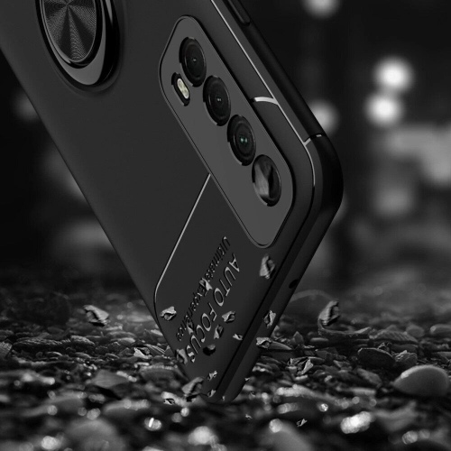 Huawei P Smart 2021 Kılıf Renkli Silikon Yüzüklü Standlı Auto Focus Ravel Kapak - Mavi - Siyah