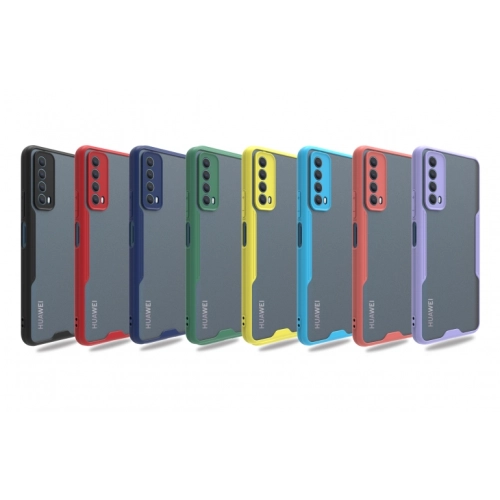 Huawei P Smart 2021 Kılıf Renkli Silikon Kamera Lens Korumalı Şeffaf Parfe Kapak - Kırmızı