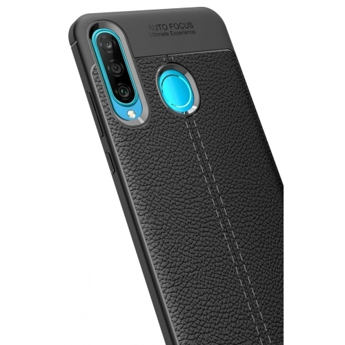 Huawei P30 Lite Kılıf Deri Görünümlü Lüks Parmak İzi Bırakmaz Niss Silikon Kapak - Lacivert