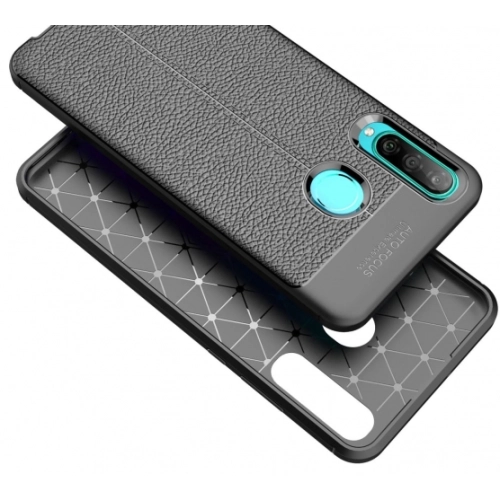 Huawei P30 Lite Kılıf Deri Görünümlü Lüks Parmak İzi Bırakmaz Niss Silikon Kapak - Lacivert