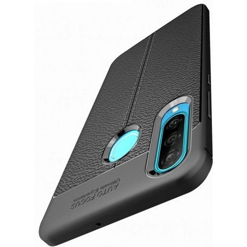 Huawei P30 Lite Kılıf Deri Görünümlü Lüks Parmak İzi Bırakmaz Niss Silikon Kapak - Lacivert