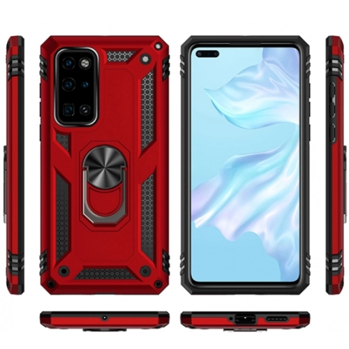 Huawei P40 Kılıf Silikon Zırhlı Standlı Yüzüklü Mıknatıslı Tank Kapak - Gold