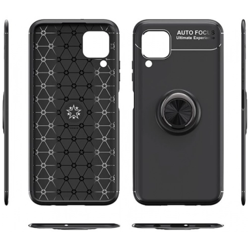 Huawei P40 Lite Kılıf Renkli Silikon Yüzüklü Standlı Auto Focus Ravel Kapak - Kırmızı - Siyah