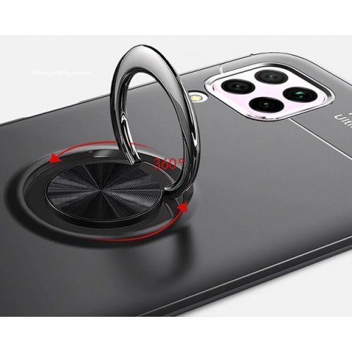 Huawei P40 Lite Kılıf Renkli Silikon Yüzüklü Standlı Auto Focus Ravel Kapak - Kırmızı - Siyah