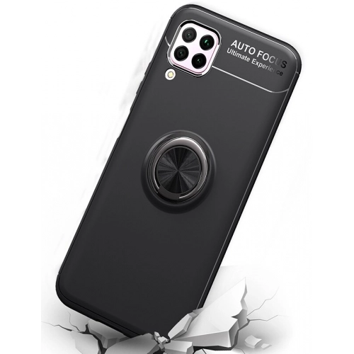 Huawei P40 Lite Kılıf Renkli Silikon Yüzüklü Standlı Auto Focus Ravel Kapak - Kırmızı - Siyah