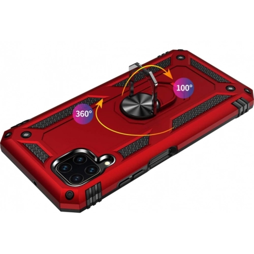 Huawei P40 Lite Kılıf Silikon Zırhlı Standlı Yüzüklü Mıknatıslı Tank Kapak - Kırmızı
