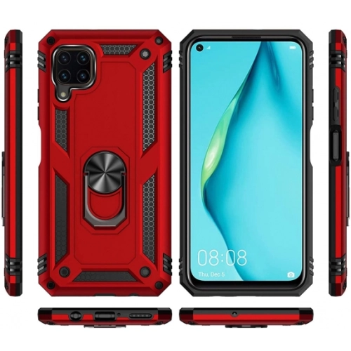 Huawei P40 Lite Kılıf Silikon Zırhlı Standlı Yüzüklü Mıknatıslı Tank Kapak - Rose Gold