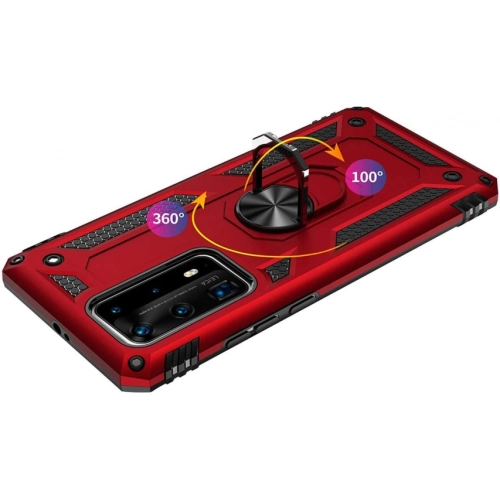 Huawei P40 Pro Kılıf Silikon Zırhlı Standlı Yüzüklü Mıknatıslı Tank Kapak - Gri