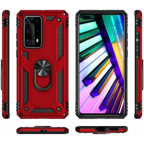 Huawei P40 Pro Kılıf Silikon Zırhlı Standlı Yüzüklü Mıknatıslı Tank Kapak - Rose Gold