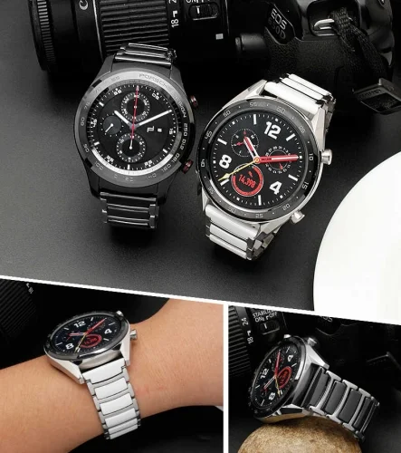 Huawei Watch GT 3 46mm Seramik Metal Kordon KRD-46 - Gümüş Siyah