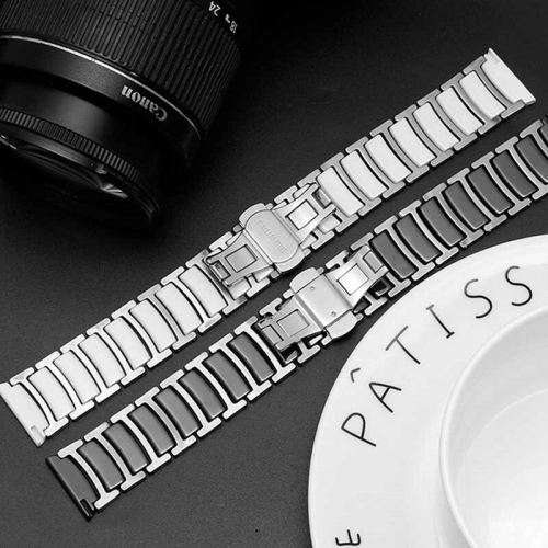 Huawei Watch GT 3 46mm Seramik Metal Kordon KRD-46 - Gümüş Siyah