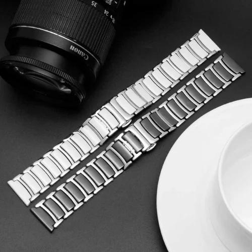 Huawei Watch GT 3 46mm Seramik Metal Kordon KRD-46 - Gümüş Siyah