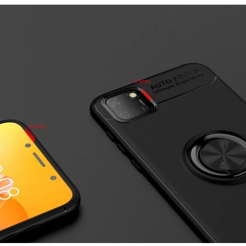 Huawei Y5p Kılıf Renkli Silikon Yüzüklü Standlı Auto Focus Ravel Kapak - Mavi - Siyah