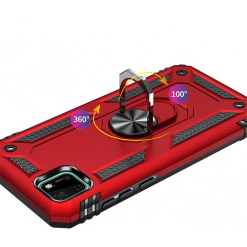 Huawei Y5p Kılıf Silikon Zırhlı Standlı Yüzüklü Mıknatıslı Tank Kapak - Kırmızı
