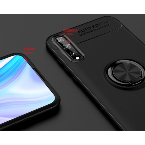 Huawei Y8p Kılıf Renkli Silikon Yüzüklü Standlı Auto Focus Ravel Kapak - Mavi - Siyah