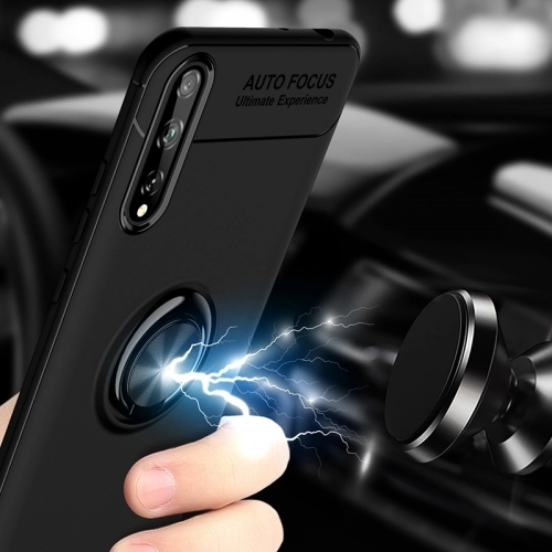 Huawei Y8p Kılıf Renkli Silikon Yüzüklü Standlı Auto Focus Ravel Kapak - Mavi - Siyah