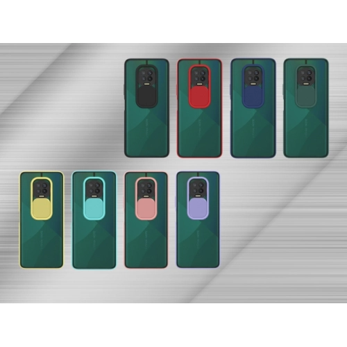 Infinix Note 7 Kılıf Silikon Sürgülü Lens Korumalı Buzlu Şeffaf - Kırmızı