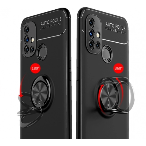 OnePlus Nord N10 Kılıf Renkli Silikon Yüzüklü Standlı Auto Focus Ravel Kapak - Mavi - Siyah