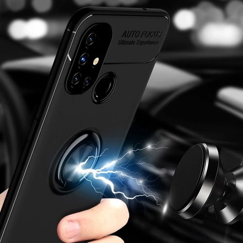 OnePlus Nord N10 Kılıf Renkli Silikon Yüzüklü Standlı Auto Focus Ravel Kapak - Mavi - Siyah