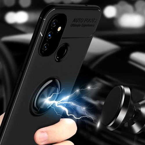 OnePlus Nord N100 Kılıf Renkli Silikon Yüzüklü Standlı Auto Focus Ravel Kapak - Kırmızı - Siyah