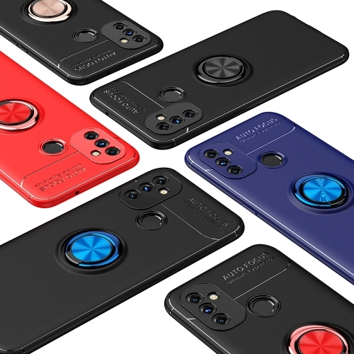 OnePlus Nord N100 Kılıf Renkli Silikon Yüzüklü Standlı Auto Focus Ravel Kapak - Kırmızı - Siyah