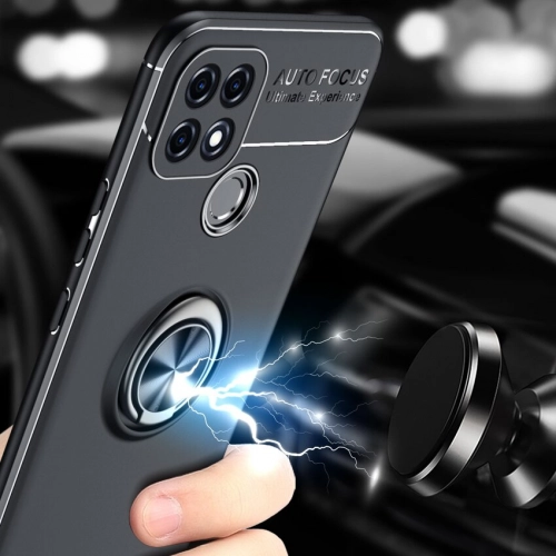 Oppo A15 Kılıf Renkli Silikon Yüzüklü Standlı Auto Focus Ravel Kapak - Rose Gold