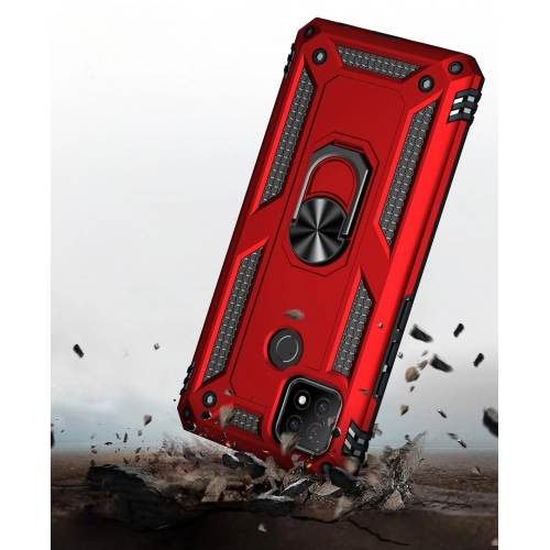 Oppo A15 Kılıf Silikon Zırhlı Standlı Yüzüklü Mıknatıslı Tank Kapak - Gümüş