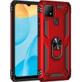 Oppo A15 Kılıf Silikon Zırhlı Standlı Yüzüklü Mıknatıslı Tank Kapak - Kırmızı