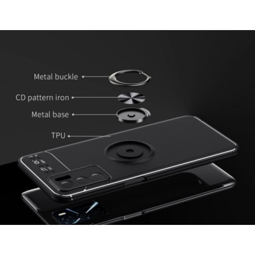 Oppo A16 Kılıf Renkli Silikon Yüzüklü Standlı Auto Focus Ravel Kapak - Mavi - Siyah