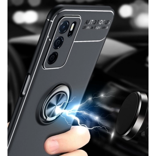 Oppo A16 Kılıf Renkli Silikon Yüzüklü Standlı Auto Focus Ravel Kapak - Kırmızı