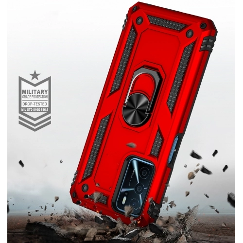 Oppo A16 Kılıf Silikon Zırhlı Standlı Yüzüklü Mıknatıslı Tank Kapak - Gümüş