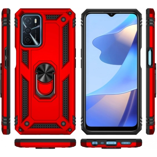 Oppo A16 Kılıf Silikon Zırhlı Standlı Yüzüklü Mıknatıslı Tank Kapak - Gold