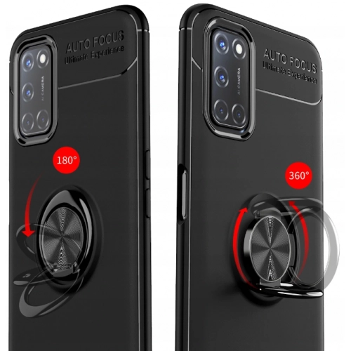 Oppo A52 Kılıf Renkli Silikon Yüzüklü Standlı Auto Focus Ravel Kapak - Mavi - Siyah