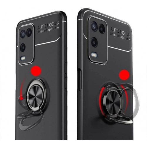 Oppo A54 Kılıf Renkli Silikon Yüzüklü Standlı Auto Focus Ravel Kapak - Rose Gold